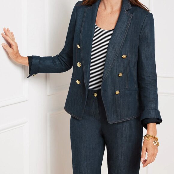 NWOT - Talbots Plus Size Refined Denim Double Breasted Blazer - Picture 1 of 3